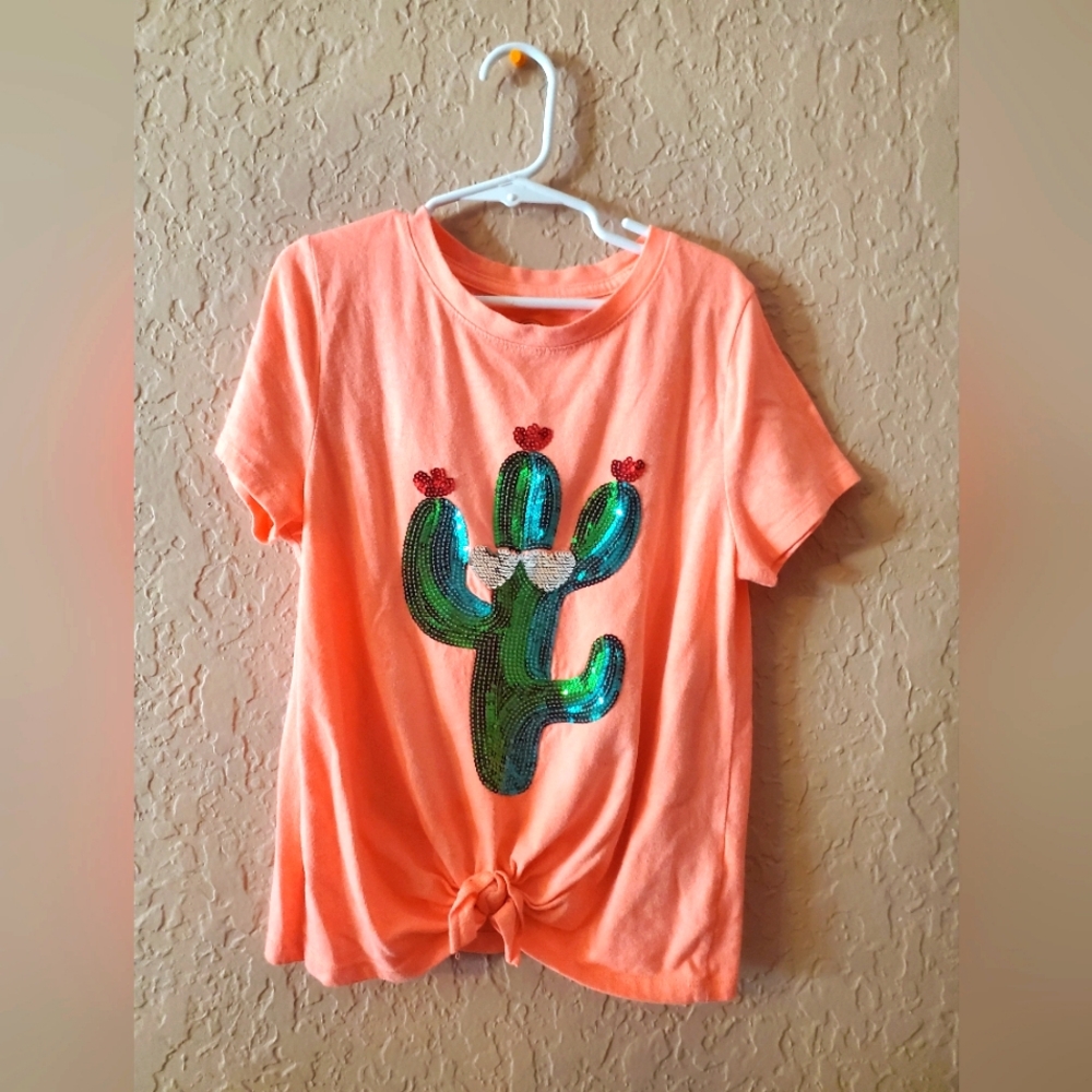 Wonder Nation sequined cactus neon orange sequined top size7/8 gently worn